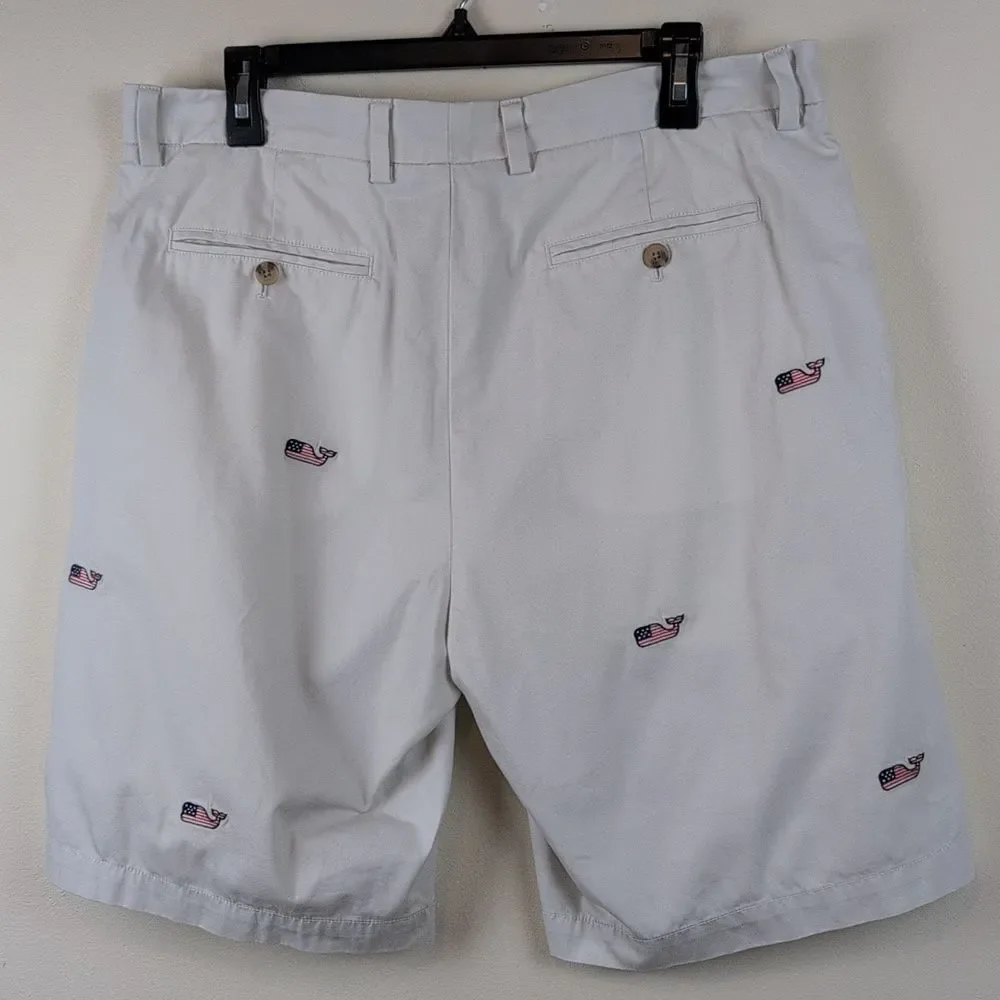 Vineyard Vines Cotton Breaker Short Embroidered American Flag Whales Size 35